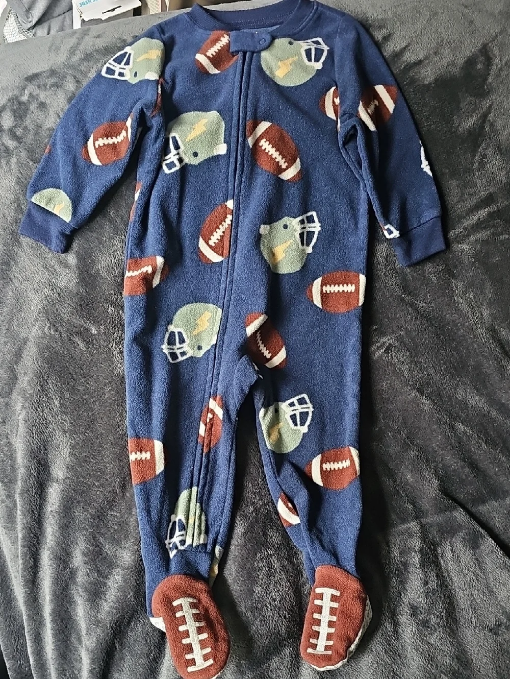 Carter's Navy Blue Football & Helmet Fleece Footed One-Piece